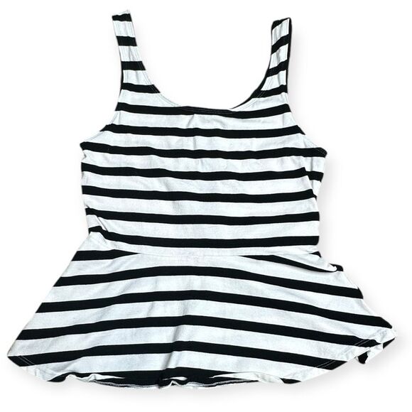 EXPRESS Women’s Black White Striped Sleeveless Peplum Tank Top Size Small - Picture 3 of 7